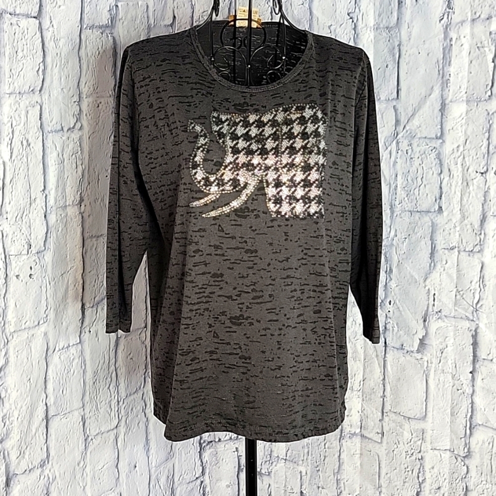 ISAAC'S DESIGNS Alabama Black and Silver Beaded‎ Elephant Blouse Medium